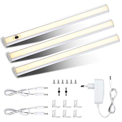Preisvergleich Produktbild 3er LED Unterbauleuchte Küche, 1200LM Warmweiß Dimmbare Schrankbeleuchtung Schrankleuchte mit Helligkeitssensor, 12W Led Sensor Schranklicht inkl Stecker und Montage-Zubehör