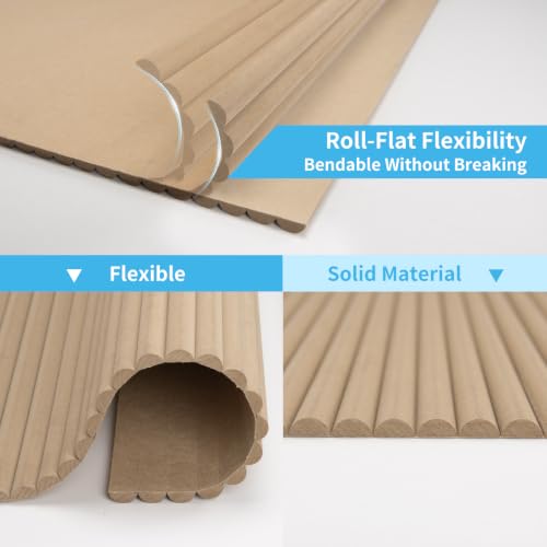 Image of Art3d Roll-Flat Beaded Wood Slat Wall Panel, 1-Pack, 94.5 x 23.6 in, Raw