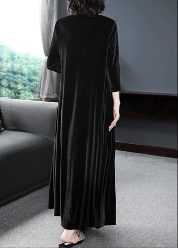 Melliflo Velvet Dress for Women Casual Crewneck Shirt Dresses Elegant Cocktail Long Sleeve Maxi Dress with Pocket3