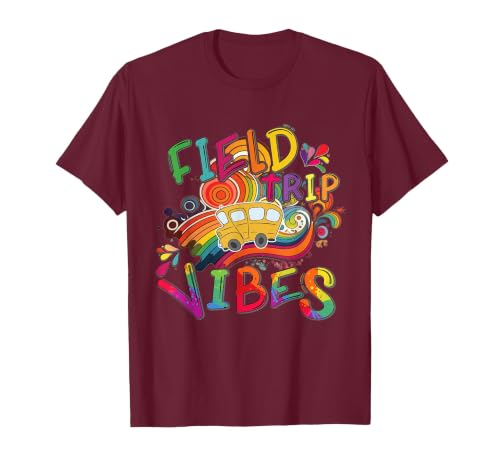 Funny Field Trip Vibes Field Day 2024 Boys Girls Students T-Shirt, Men, Burgundy, Medium