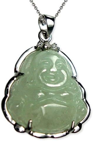 Laughing Buddha Jade Silver Pendant Necklace