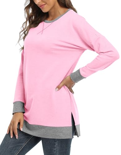 BETTE BOUTIK Women's Drop Long Sleeve Sweatshirts Casual Crewneck Tunic Tops Sweartshirts With Side Slits S-3XL