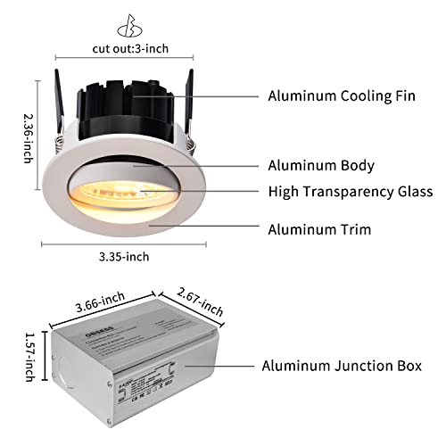 Obsess 3 Inch Led Recessed Ceiling Light With Junction Box Dimmable Led Downlight Shower Lights Gimbal Trim 4000K Warm White 8W 600Lm Brightness Ip54 Waterproof For Bathroom, Kitchen, Porch, Hallway #TOP3