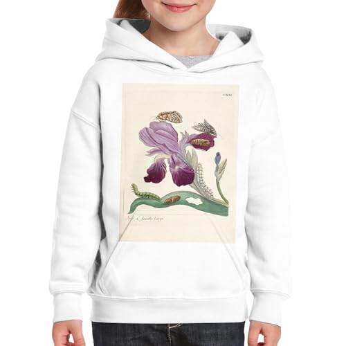 Sweat à capuche enfant Iris Papillons Chenilles illustration botanique