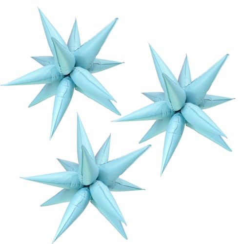 Image of 3pcs 26inch 3D matte blue Explosion Star foil balloon, matte blue Foil Cone Star burst Balloons for Birthday Wedding New Year Party Event