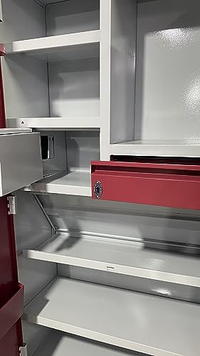 Image of MKFURNITURE Steel Almirah Wardrobe 2 Door with Mirror Cupboard | Wardrobe Storage Rack Closest Organizer for Clothes | 1 Hanging Space and 2 Drawer | Modern Storage Wardrobe (Red)