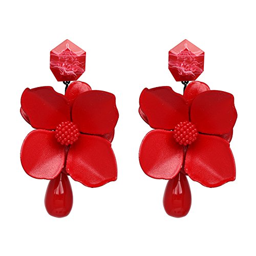 MoreChioce Boucles d'oreilles Femmes Longues, Rétro Cadeau Bijoux Ethniques Perle Boucles d'oreilles Tassel Bohême pour Fille Damen Fleur Rouge