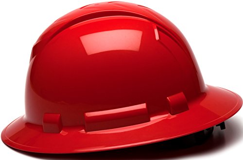 Pyramex Ridgeline Full Brim Hard Hat, 4-Point Ratchet Suspension, Red #TOP2