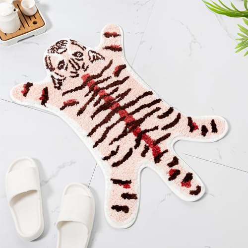 Huichenxing2021FURSTORE Lustige Tiger-Badematte für Badezimmer, niedlicher pfirsichfarbener Tiger,...