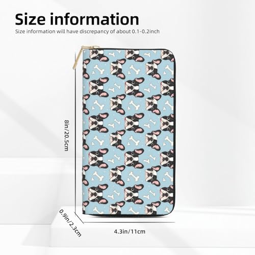 Leather Thin Slim Wallets for Women Men - Fashion Cartoon Cute French Bulldog Print Card Wallet Holder with Zipper2