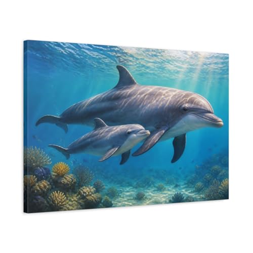 Toile dauphin réalisme naturel 75x50cm | Impression d'art haut de gamme châssis 3cm