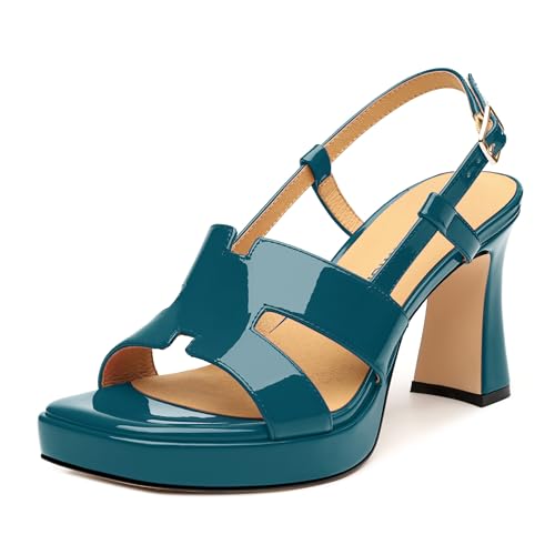 Image of ROSERWISH Heels for Women Chunky Block Platform High Heels Square Open Toe Strappy Heel Sandals Wedding Party Prom Fashion Slingback Dress Pump Sandals Shoes