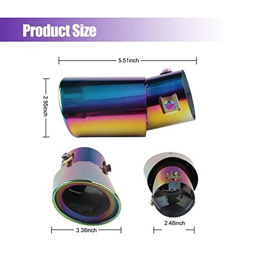 jeseny Pack-1 Car Polished Stainless Steel Exhaust Tail, 2.5\" to 3.3\" Car Exhaust Pipe Modified Tailpipe Flue Muffler, Compatible with Most Vehicles Exterior Rear Tip Pipe (Multicolored & Bending) - Thumbnail 3