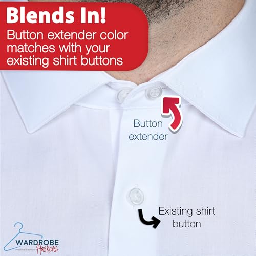 Image of Wardrobe Hackers Collar Extenders for Mens Shirts (Soft Elastic) Tight Neck Collar Relief - Expander Buttons for Dress Shirts
