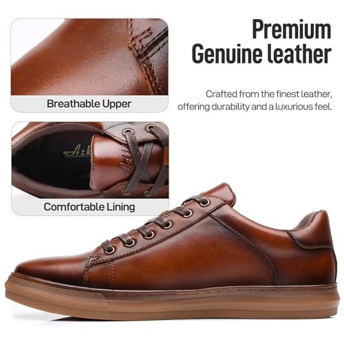Image of Arkbird Casual Sneakers, Breathable Lace-Up Leather Walking Shoes Comfortable Fashion Sneakers for Men Daily Work