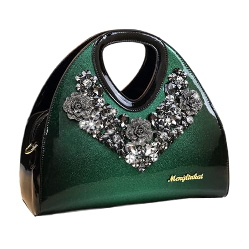 Nucucina Fashion Diamonds Purses For Women Top Handle Satchel Handbags Leather Party Shoulder Messenger Evening Bags (Green)