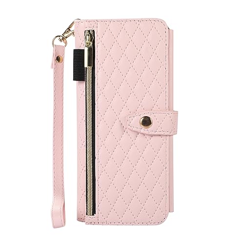 Étui Samsung Galaxy Z Fold 6 en cuir de luxe rose avec fermeture éclair