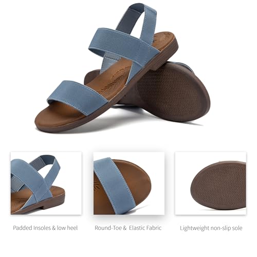 Image of Veittes Women's Double Bands Elastic Strap Slide Flat Sandals