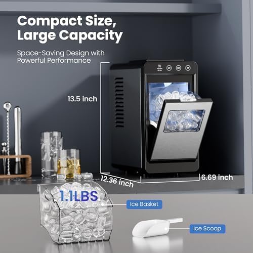 Countertop Bullet Ice Maker - 26Lbs/24H, 8 Cubes in 6 Mins, 2 Sizes & Auto-Clean, Interior Lighting, 0.8L Portable Ice Machine for Home Office Party