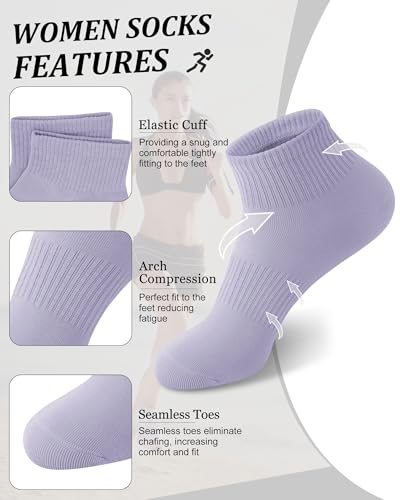 Image of YSense 10 Pairs Womens Ankle Socks Cotton Quarter Socks Women Men | Cushioned for Running Athletic Casual, Breathable Moisture-Wicking, Toe Seamless