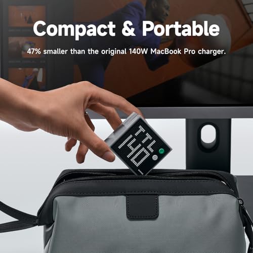 Image of SHARGE Pixel 140 Laptop Charger 140W USB C GaN Charger 3-Port with Smart Dot-Matrix Display PD3.1 Fast Charging for MacBook Pro, iPhone 17 Galaxy S26 (Black)