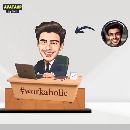 Image of Personalized IT Professional Caricature Gift Workaholic Desk Avatar Birthday Gift for Husband Boyfriend Friend Office Colleague Corporate Gift for Men (Workaholic Boy, 10 Inches)