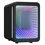 ARTETHYS Mini Fridge for Bedrooms, 4L Car Skincare Fridge with LED Mirror, Gaming Fridges with Infinity Effect for Home Office Skin Care, 220V AC/12V DC, Black