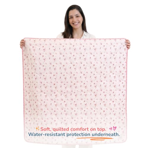Image of TIDY SLEEP Waterproof Baby Messy Mat | Multipurpose Splash Mat for Under High Chair, Art & Craft, Feeding, Playtime | Anti-Slip, Easy Clean, Foldable | 95x95 cm | Blossom Pink