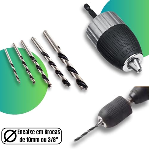 Kit Mandril Aperto Rápido 1/2 x 1-10mm (3/8) + Haste Adaptador SDS Plus Universal Reforçado Castanha