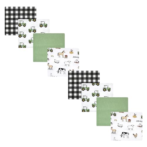 Image of Hudson Baby Unisex Baby Cotton Flannel Receiving Blankets Bundle Set, Boy Farm, One Size