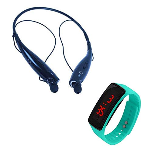 Cospex HBS-730 Neckband Bluetooth Headphones Wireless Sport Stereo Headsets Handsfree with Microphone with Led Digital Led Watch Having Big Screen