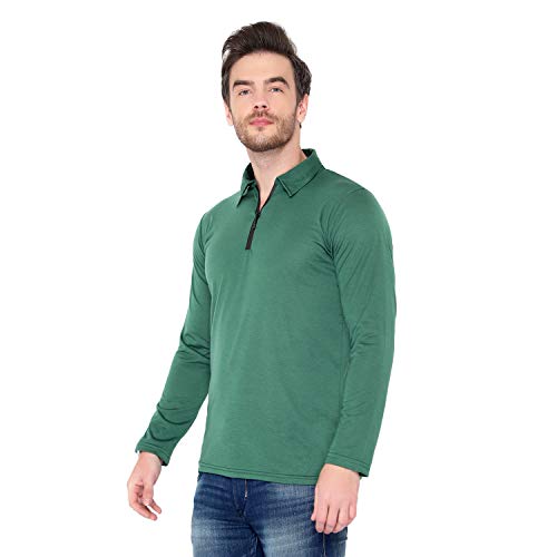 Image of Men's Cotton Blend Full Sleeve Zip Neck Polo T-Shirt (Pack of 1)