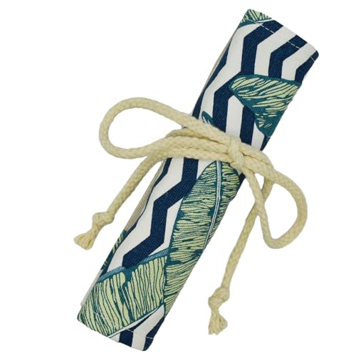 Image of Palm Leaves Canvas Pencil Wrap Case Colored Roll Up Holders Coloring Pencil Organizers for Artist Adult Travel Sketch Storage With 48 Slots(Selva)