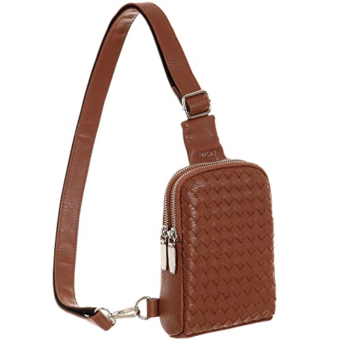 INICAT Travel Small Sling Bag Leather Crossbody Bags for Women Fanny Packs Cross Body Bag for Woman Cross Body Purses(Brown Woven)