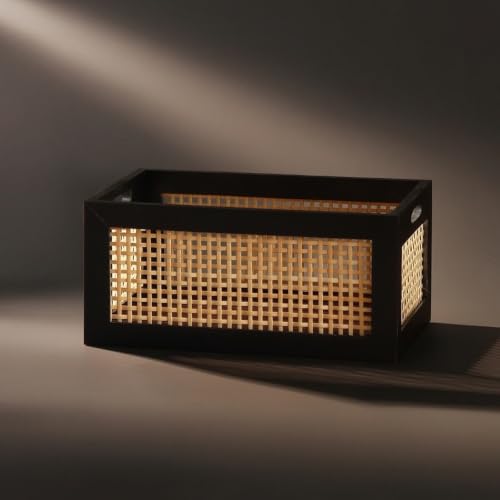 Panier en bambou tressé avec poignées intégrées de grand format noir - 8