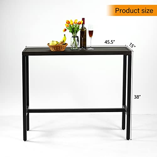 MEOOEM Outdoor Counter Height Bar Table WoodLike Metal Tabletop Patio