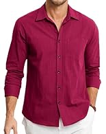Fabric: Men's linen cotton long sleeve shirts combines the softness of cotton with the lightweight of linen for all-day comfort, breathable, durable, shrink free and wicking to keep you dry and cool. Design: Men's linen shirt with the button up, clas...