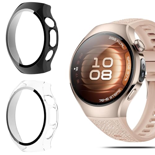QULLOO Cover per Huawei Watch 5 42mm Morbida TPU Protettiva Custodia in Utrasottile con Pellicola Protezione Schermo per HuaWei Watch Fit 4 (Nero + Trasparente)