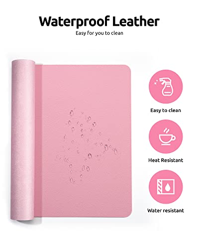 YSAGi Leather Desk Protector, Office Mat, Large Mouse Mat, Non-Slip PU Leather Blotter, Laptop Desk, Waterproof Writing Pad for Office and Home (Pink, 31.5" x 15.8") - Thumbnail 4