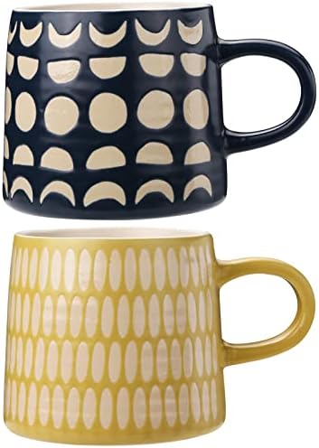 YouPeng Coffee Mugs Set of 2, Large Coffee Mugs with Handle for Tea, Cocoa, Juice, Gift, 14 Ounce Coffee Cups Ceramic for Office and Home, Blue and Yellow