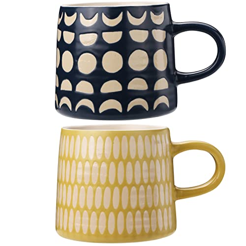 Youpeng Coffee Mugs Set Of 2, Large Coffee Mugs With Handle For Tea, Cocoa, Juice, Gift, 14 Ounce Coffee Cups Ceramic For Office And Home, Blue And Yellow #TOP7