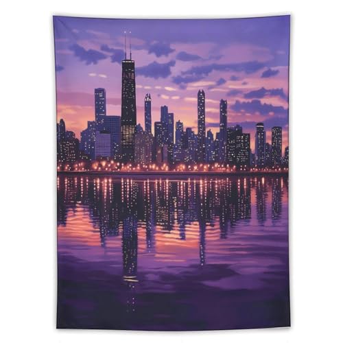 Tapiz de Chicago vertical estético y decorativo para pared de dormitorio y salón