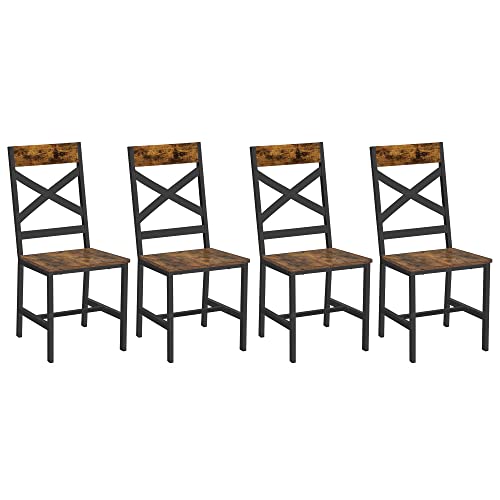 VASAGLE Chaises de Salle à Manger, Lot de 4, Sièges de Cuisine, Cadre en Acier, Ergonomique, Style Industriel, pour Salon, Cuisine, Marron Rustique et Noir LDC994B01