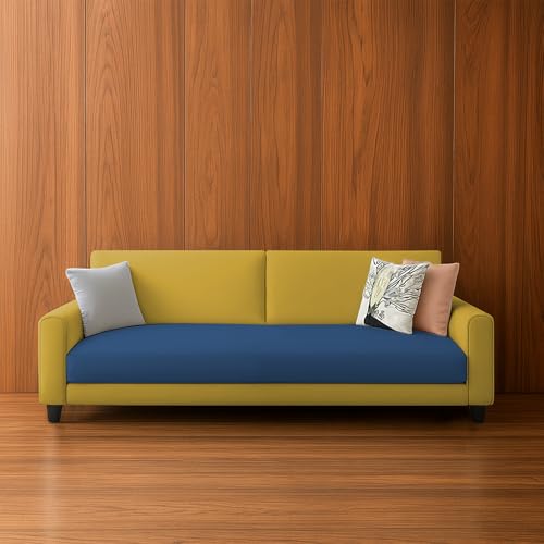 Image of Kathleen 3 Seater Sofa Set for Living Room - Foldable Convertible Couch Furniture for Home, Office or Guest Use, Modern Designer Stylish Comfortable (Blue Yellow)