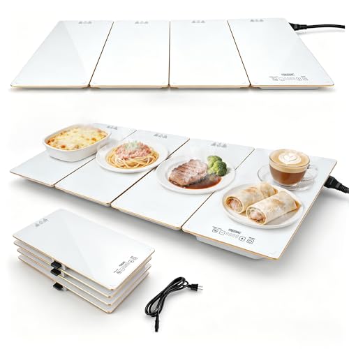 Image of Electric Food Warming Tray, 4-in-1 Buffet Food Warmer with 8 Temperature Settings & Timer, 33 inch x 15 inch Tempered Glass Warming Mat for Parties, Modular Hot Plate for Catering & Events (White)