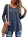 Neineiwu Womens Long Sleeve Tunic Tops Trendy Dressy Casual Fall Fashion 2025 V Neck T Shirt Blouses for Office Work(Blue, Large)