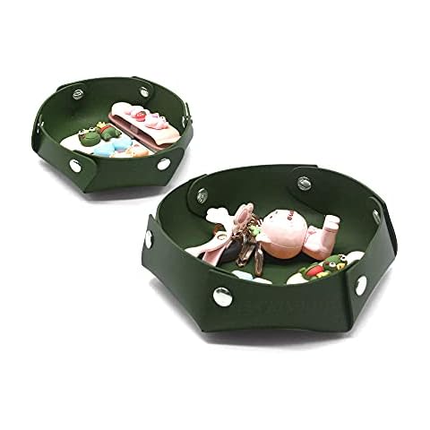 Luckindom Leather Jewelry Trays, Storage Box for Jewelry, Wallets, Watches, Glasses, Keys (Green) Cover