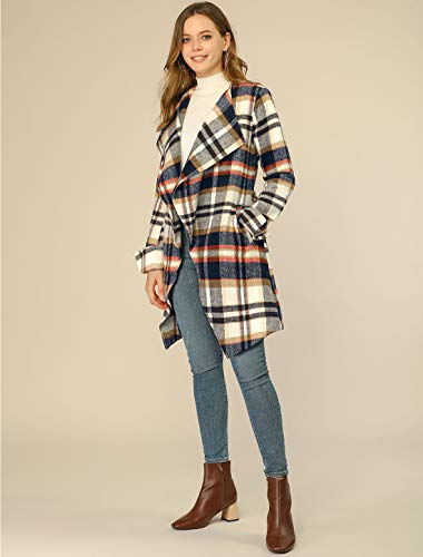 Allegra K Women's Plaid Belted Wrap Overcoat Shawl Collar Asymmetric Hem Fall Winter Coat3