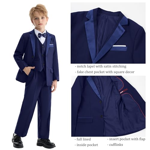 LOLANTA Jungen Smoking Schwarz Anzug, Page Boy Anzüge Hochzeit Passt (128-134, Marine, Etikettengröße 130)