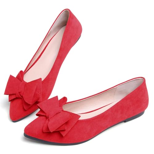 Image of TN TANGNEST Women's Flats Comfortable Dressy Slip On | Pointed Toe Bow Ballet Shoes, Business Casual Office Flats, Suede Flat Shoes
